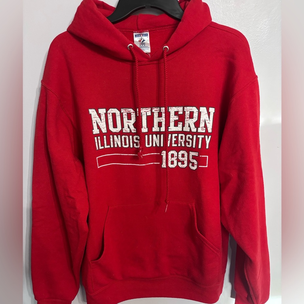 Jerzees Red Pullover Hoodie with White Campus Print
